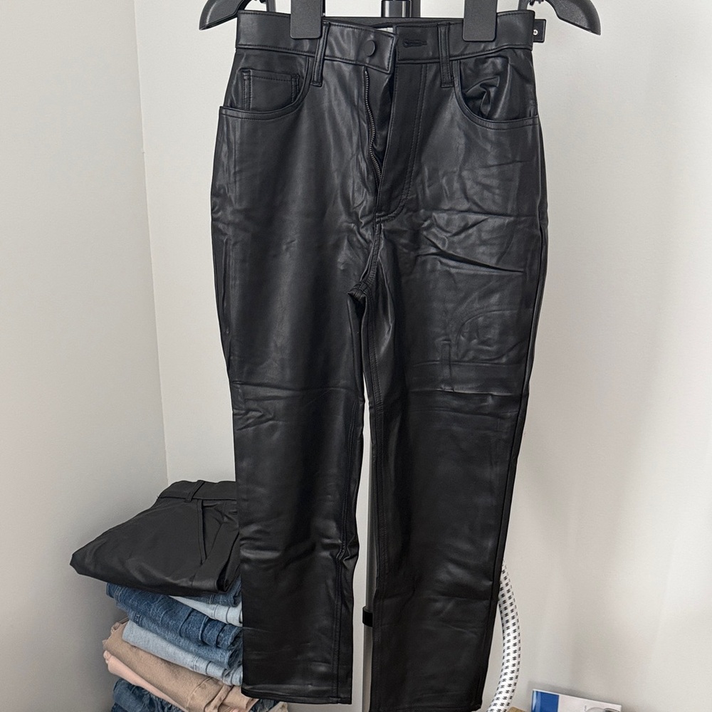 Chic Black Leather Ankle Straight Pants